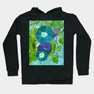 Morning Glories Watercolor Blue Green Purple Hoodie